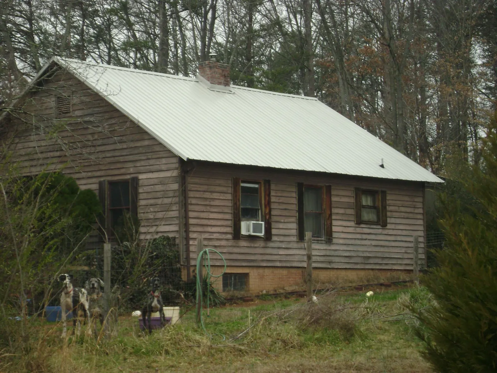 White metal roof on an old wood sided farmhouse, from a Metal Roof Installation job in Roan Mountain
